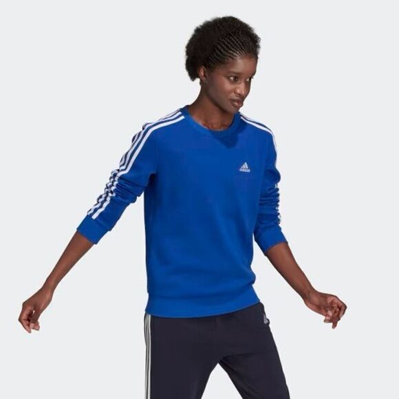 Adidas ESSENTIALS 3-STRIPES FLEECE SWEATSHIRT Size 1X Blue & White Plus unisex - Picture 2 of 12